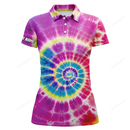 Women golf polo shirts with colorful, pink tie dye background custom name team golf shirts ladies GY3668