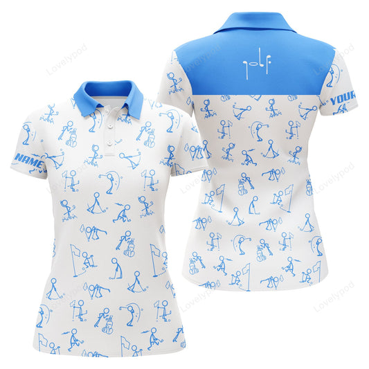 Women golf polo shirts custom name funny golf pattern, blue polo shirt golf outfit women golf tops GY3669