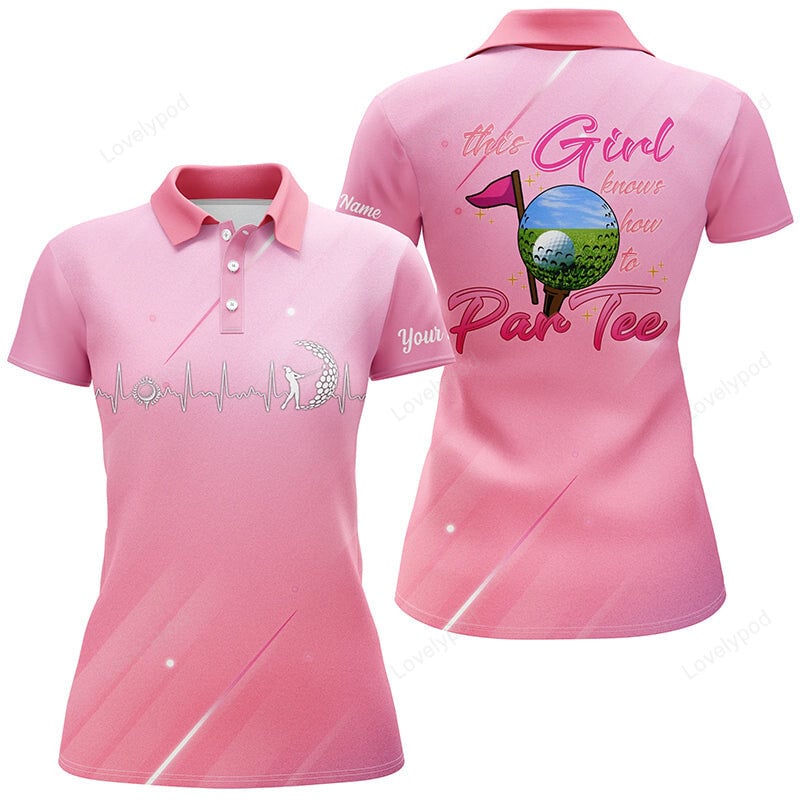 Pink gradient women golf polo shirt, custom name this girl knows how to par tee, golf gifts for girl GY3671