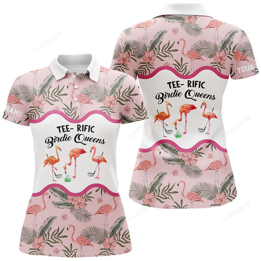 Funny pink flamingo shirt women golf polo custom name tee-rific birdie queens flamingo pattern golf GY3678