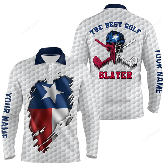 Ripped texas flag all over print golf polo shirt for mens, texas skull mens golf shirts GY3688