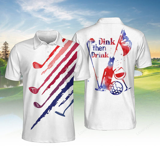 Dink then drink watercolor men golf polo shirt, custom golf shirt, gift for golf lover GY3705