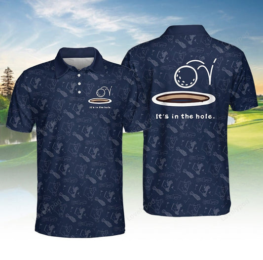 It's in the hole blue pattern men polo shirt for men, custom golf shirt, gift for golf lover GY3720