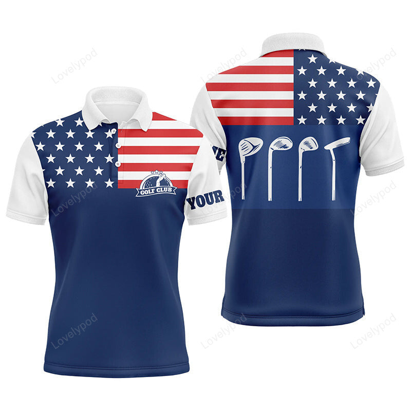 Men golf polo shirt golf club american flag patriot golf custom name blue golf shirt GY3746