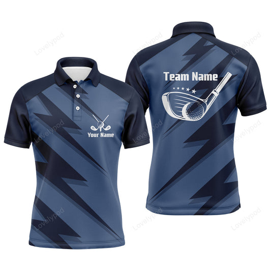 Men golf polo shirt blue lightning custom name and team name golf shirt, golfing gifts GY3753