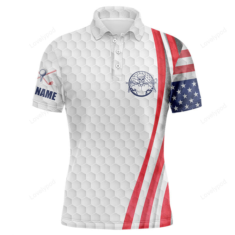 American flag white golf ball mens golf polo shirt, custom patriotic mens golf shirts GY3755