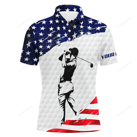 Men golf polo shirts custom name white american flag patriotic golf shirts for men, golfing gifts GY3756