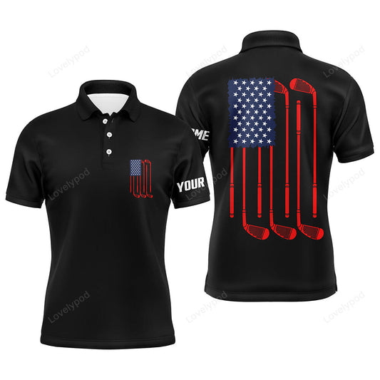 Mens golf polo shirts american flag golf clubs custom patriotic black mens golf shirt GY3757