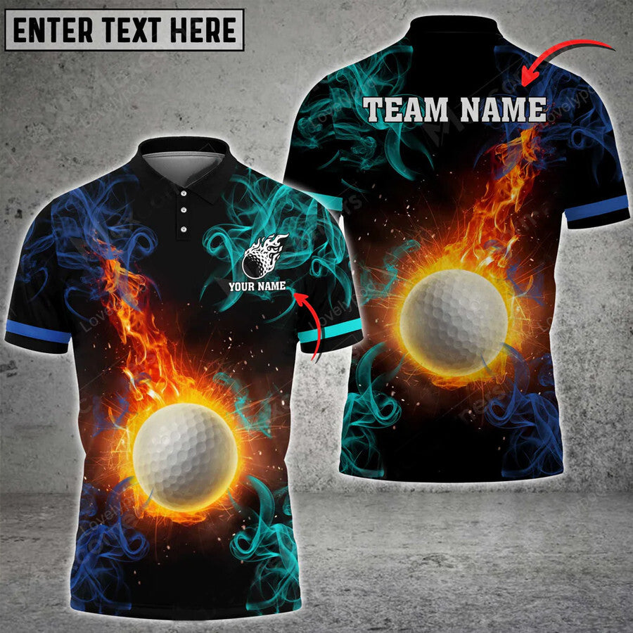 Customized name flame golf pattern multicolor sport jersey pattern custom 3d polo shirt GY3759