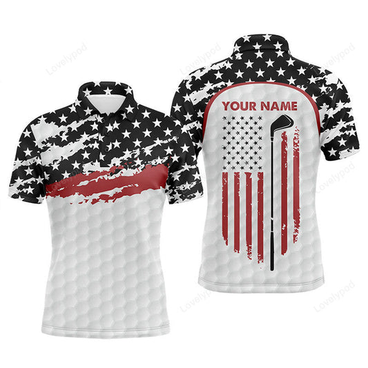 Men golf polo shirt custom golf club american flag patriotic white golf shirts for men GY3760