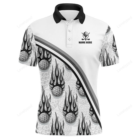 Golf balls black flame pattern men golf polo shirts, custom name golf clothes for men golfing GY3763