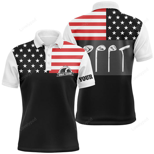 Men golf polo shirt, golf club american flag patriot golf custom name black golf shirt GY3766