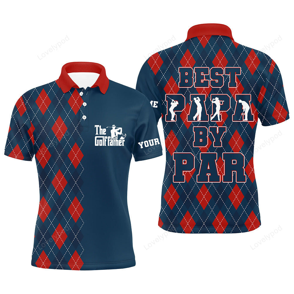 Men golf polo shirt custom blue red argyle plaid pattern best papa by par, father's day golfing gifts GY3767