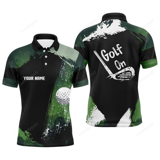 Watercolor mens golf polo shirts, dark green personalized golf shirts for men, vintage golf gifts GY3776