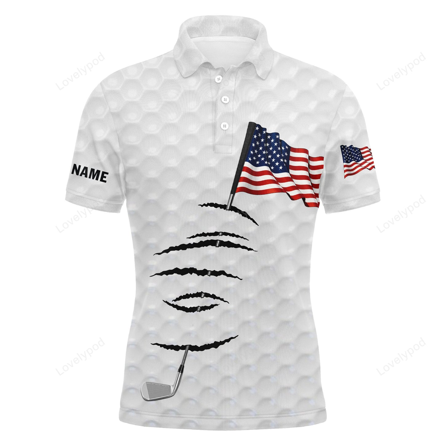 Personalized white golf polos shirt for men, american flag 4th july custom name gifts for golf lovers GY3782