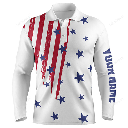 Personalized white golf polo shirts for men, american flag 4th july custom patriot best men golf wears GY3801