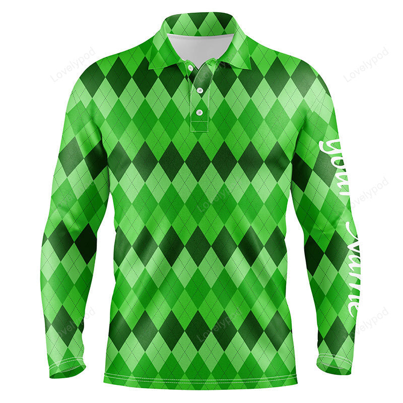 Men golf polo shirts, green argyle pattern golf shirts custom team golf polo for men st patrick day GY3806