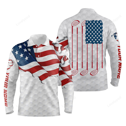 Golf club white polo shirt men, custom name american flag patriotic polo shirt GY3809