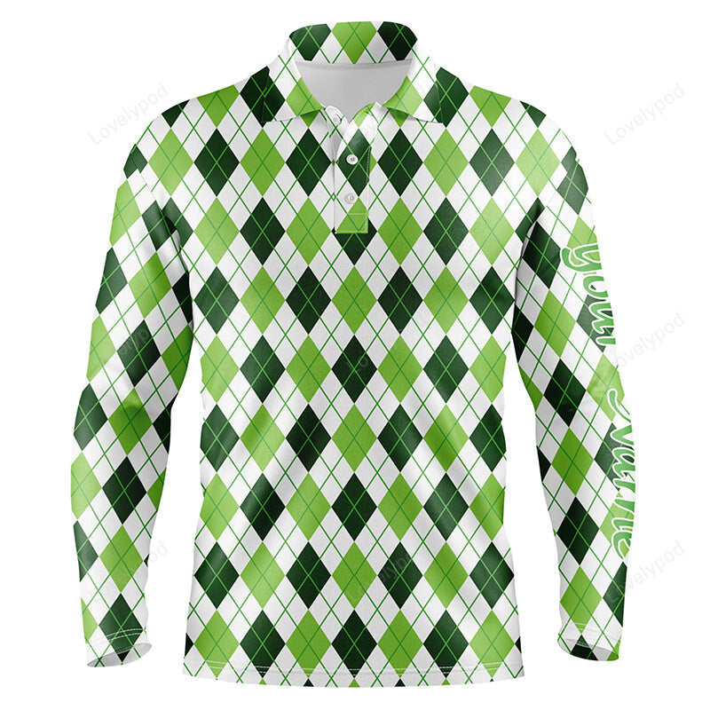 Men golf polo shirts green argyle st patrick's day pattern golf shirts, custom team golf polo for men GY3811