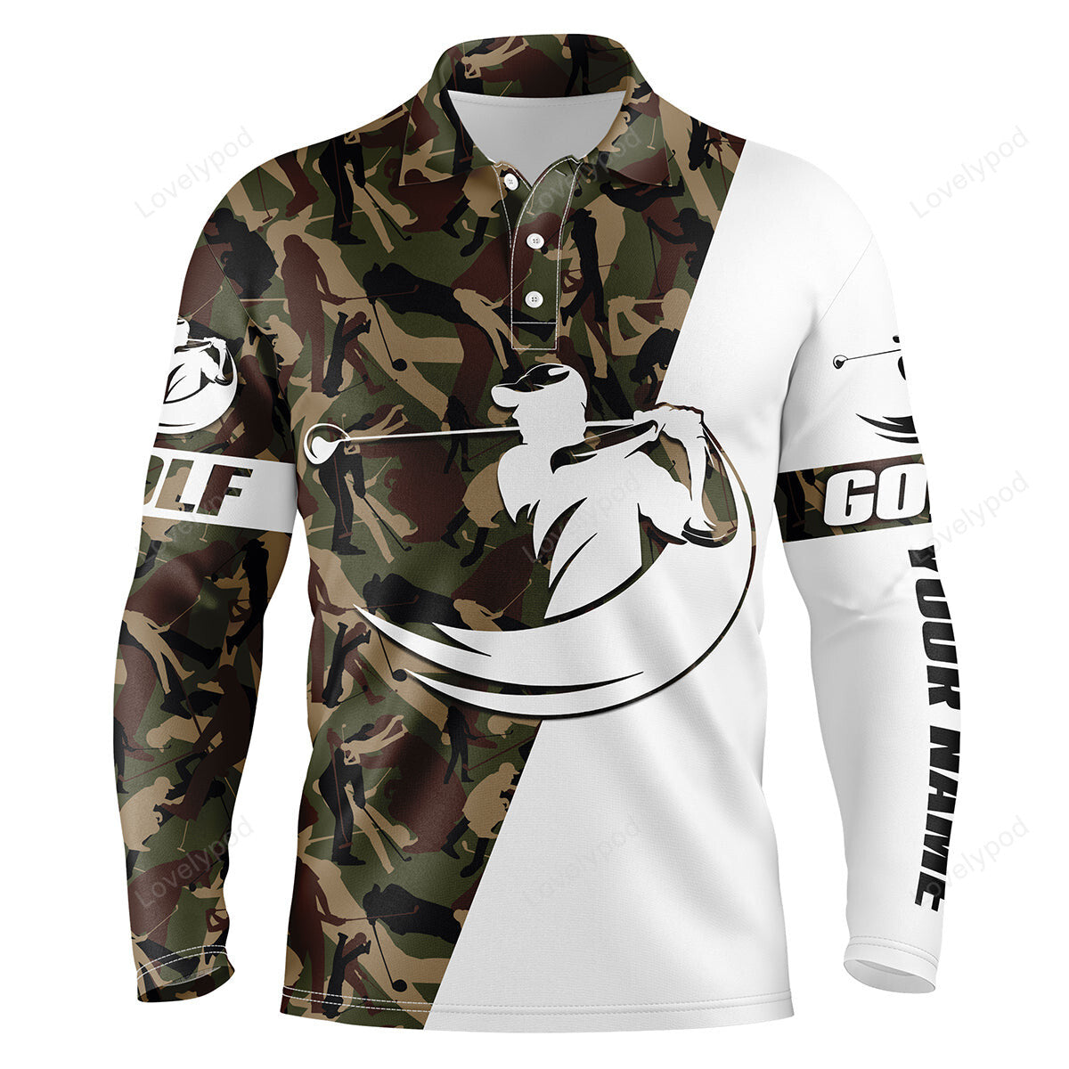 Men white golf polo shirt, custom name camo golf shirts best men golf wear golfer gift idea GY3815