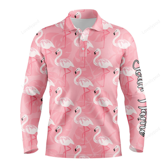 Golf polo up shirts, pink flamingo pattern custom name polo shirts gift for men GY3819