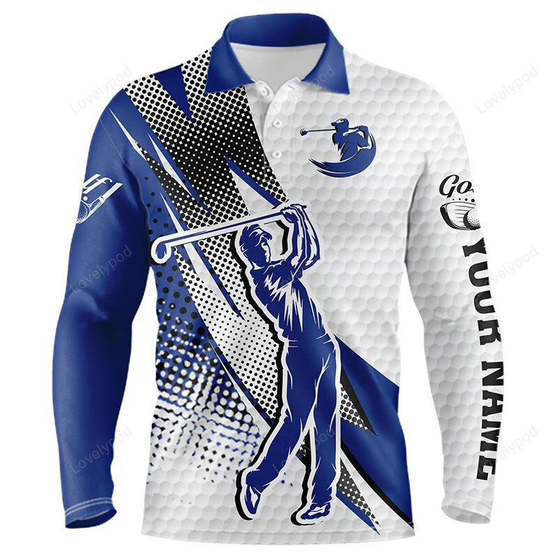 Men golf polo shirts custom name white and blue polo golf shirts for men, custom team golf shirt GY3827