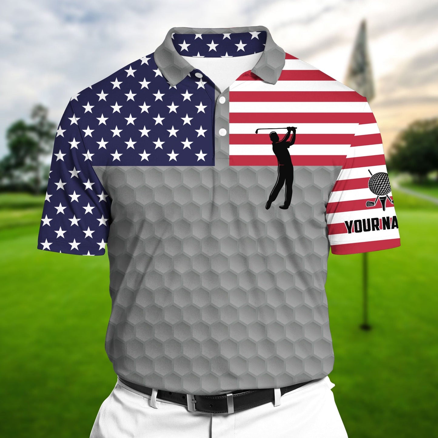 Masnines Silver Pride Super Cool American Golf Man, Golf Polo Shirts Multicolor Custom Name Polo GA0041