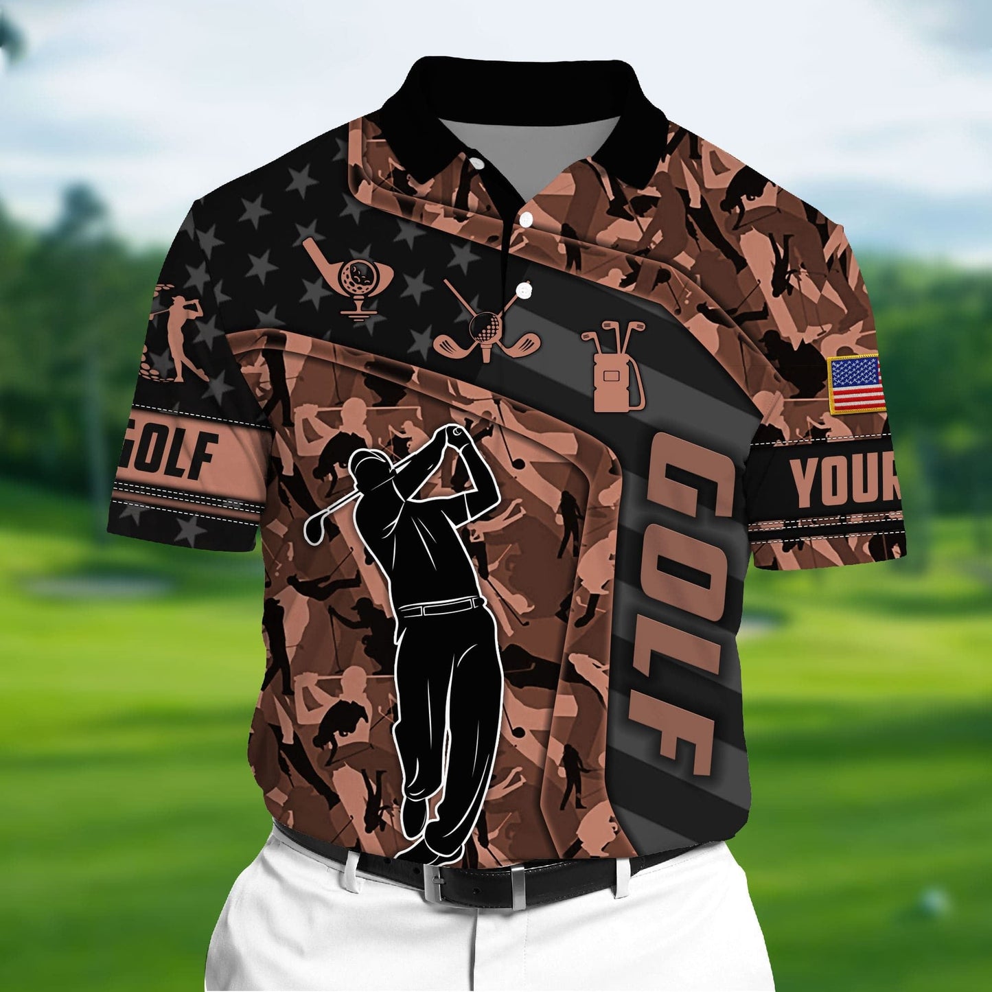 Masnines Brown Pride Unique Love Golf 3D Polo Golf Pattern Multicolor Custom Name Polo GA0060