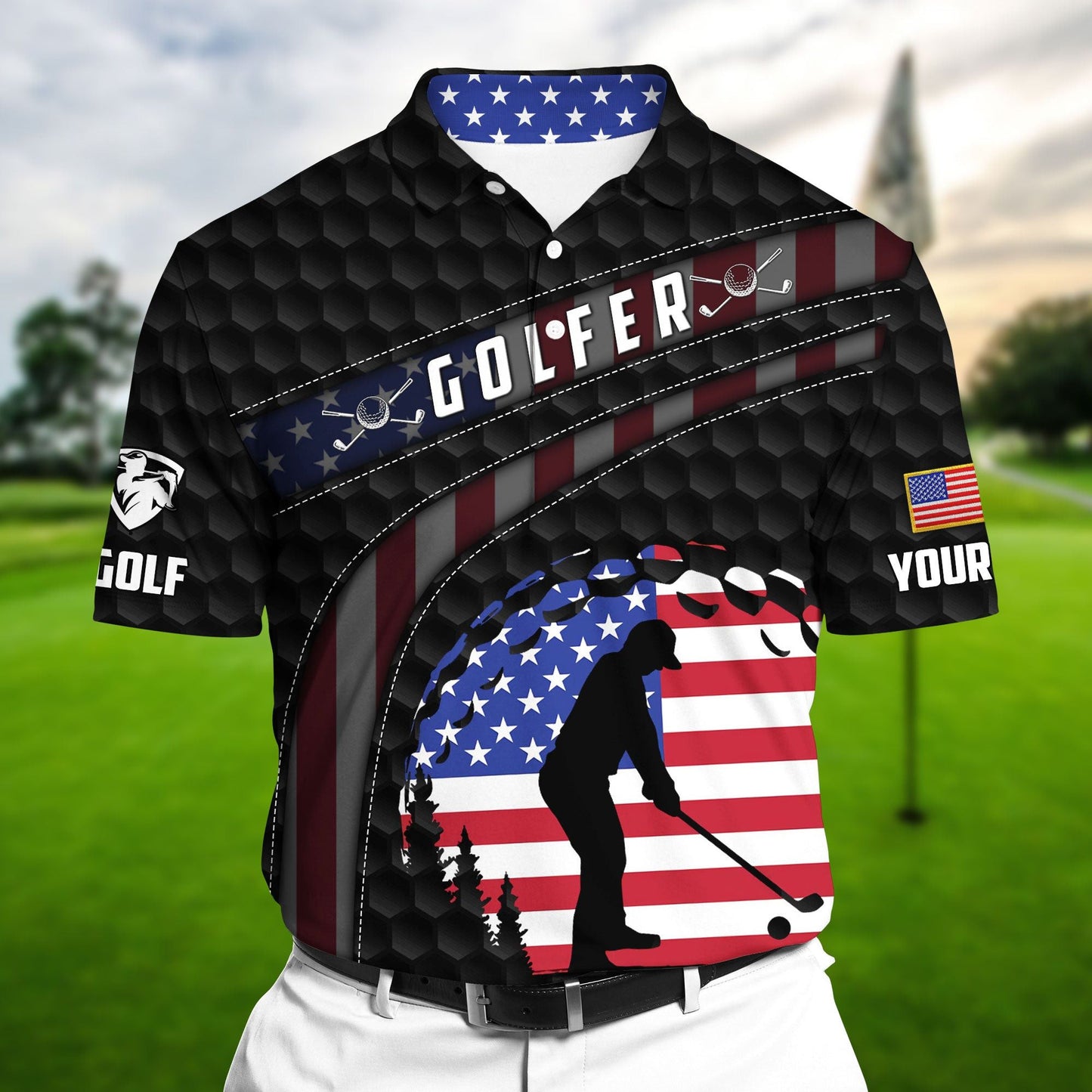 Masnine Pride Premium Super Cool US Golfer, Golf Polo Shirts Multicolor Custom Name GA0005