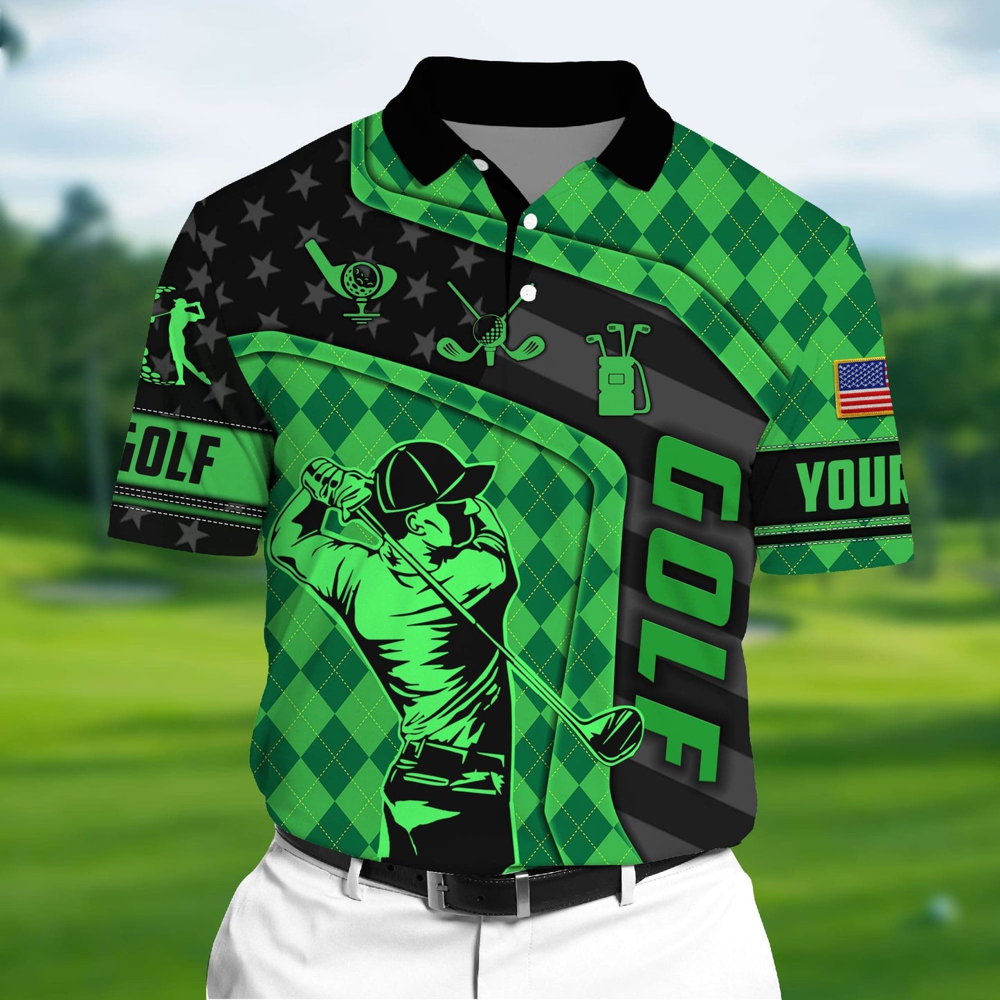 Masnines Green Pride Unique Love Golf 3D Polo Argyle Pattern Multicolor Custom Name Polo GA0058