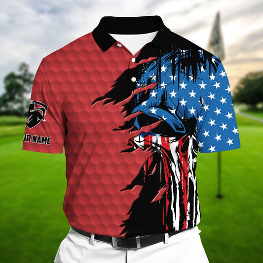 Masnines Red Pride The Coolest American Skull, Golf Polo Shirts Multicolor Custom Name Polo GA0102