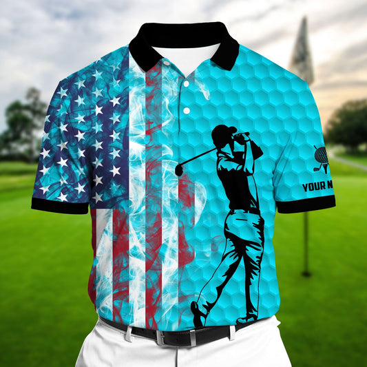 Masnines Light Blue Pride Premium Smoke US Flag Cool Golf Polo Shirts Multicolor Custom Name Polo GA0047