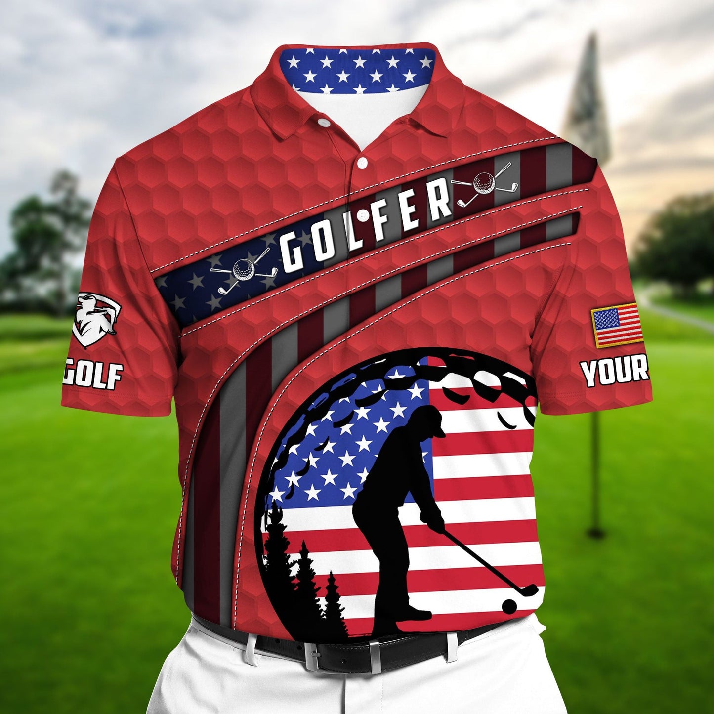 Masnine Pride Premium Super Cool US Golfer, Golf Polo Shirts Multicolor Custom Name GA0005