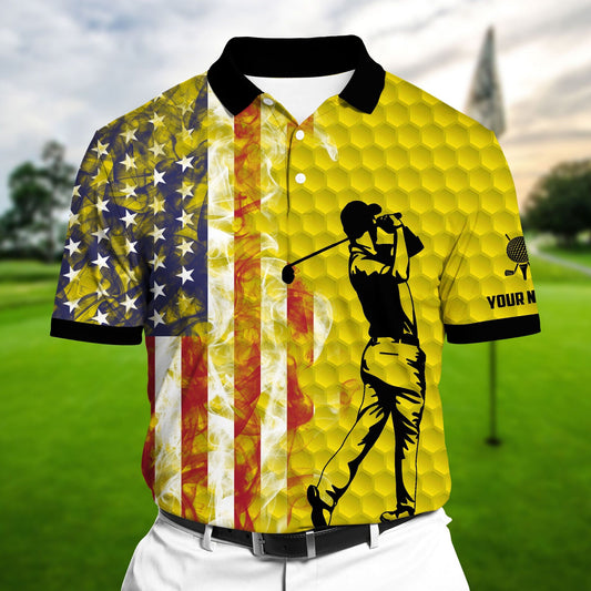 Masnines Yellow Pride Premium Smoke US Flag Cool Golf Polo Shirts Multicolor Custom Name Polo GA0048