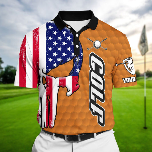 Masnines Orange Pride Premium Cool American Skull Golf Polo Shirts Multicolored Custom Name Polo GA0049