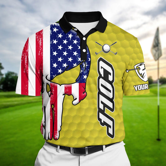 Masnines Yellow Pride Premium Cool American Skull Golf Polo Shirts Multicolored Custom Name Polo GA0044