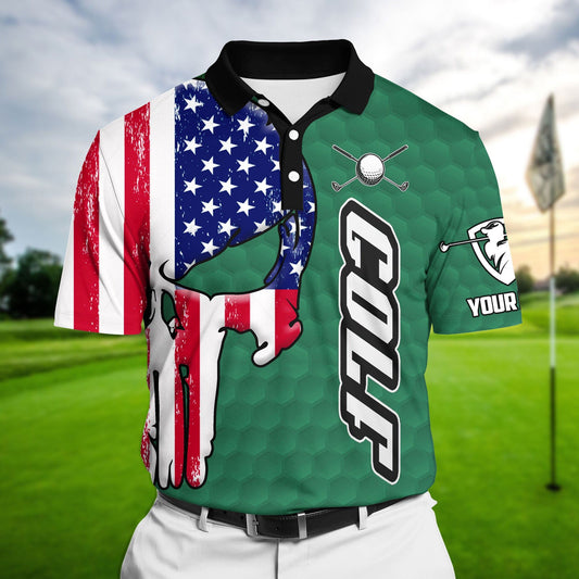 Masnines Green Pride Premium Cool American Skull Golf Polo Shirts Multicolored Custom Name Polo GA0045