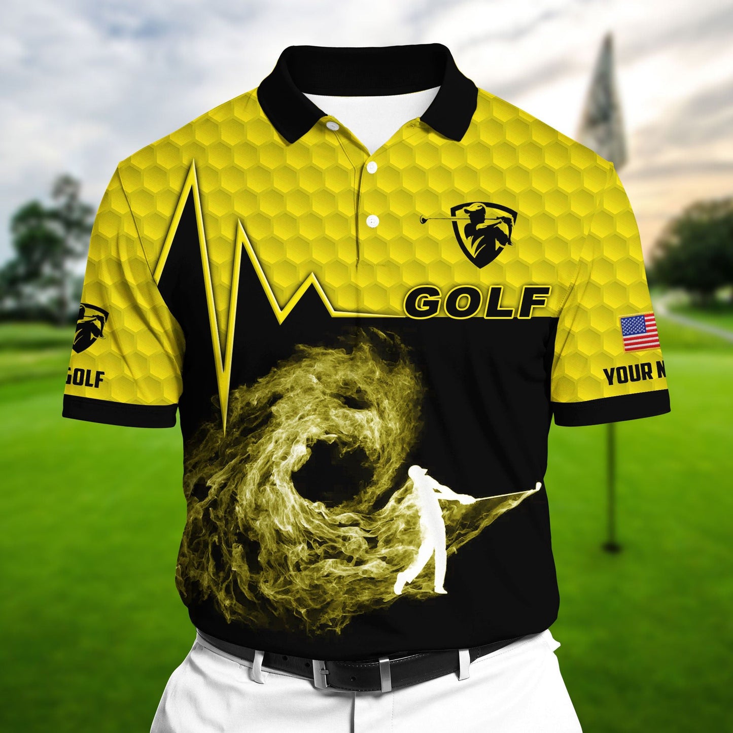 Masnines Yellow Pride Premium Golfer On The Dark Golf Polo Shirts Multicolor Custom Name Polo GA0086