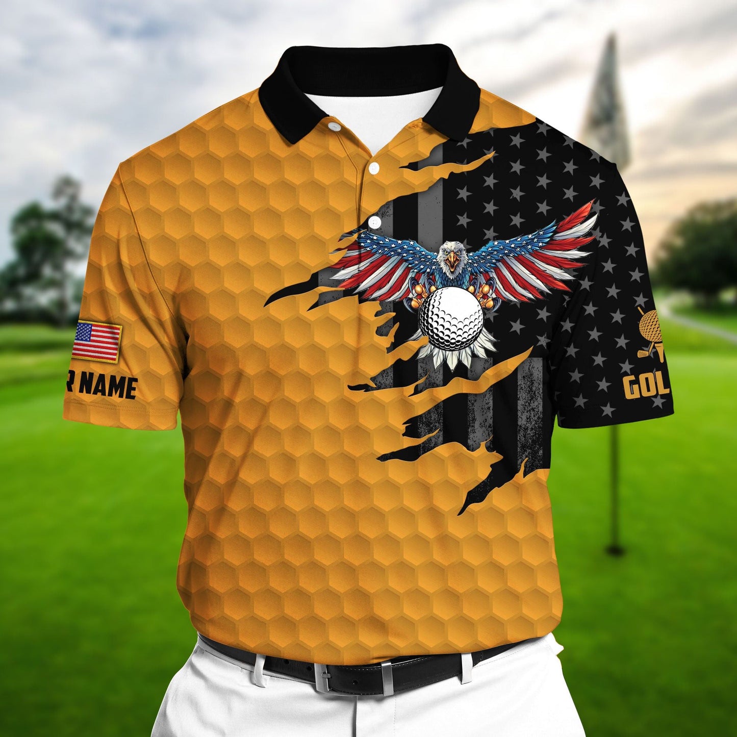 Masnines Yellow Pride Premium Cool Eagle Golf Lover Polo Shirts Multicolor Custom Name Polo GA0113