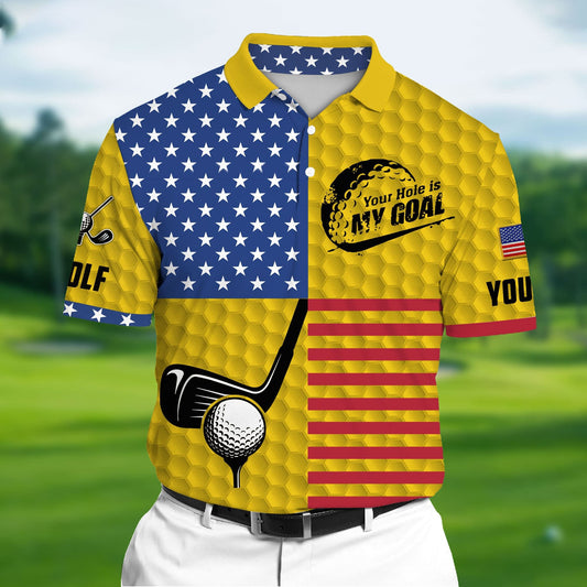 Masnines Yellow Pride Premium Your Hole Is My Goal, Golf 3D Polo Shirts Multicolor Custom Name Polo GA0065