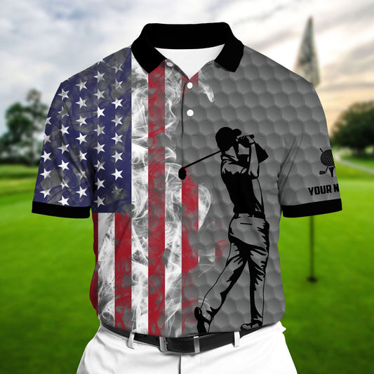 Masnines Silver Pride Premium Smoke US Flag Cool Golf Polo Shirts Multicolor Custom Name Polo GA0116