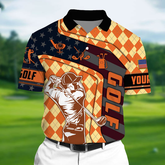 Masnines Orange Pride Unique Love Golf 3D Polo Argyle Pattern Multicolor Custom Name Polo GA0057