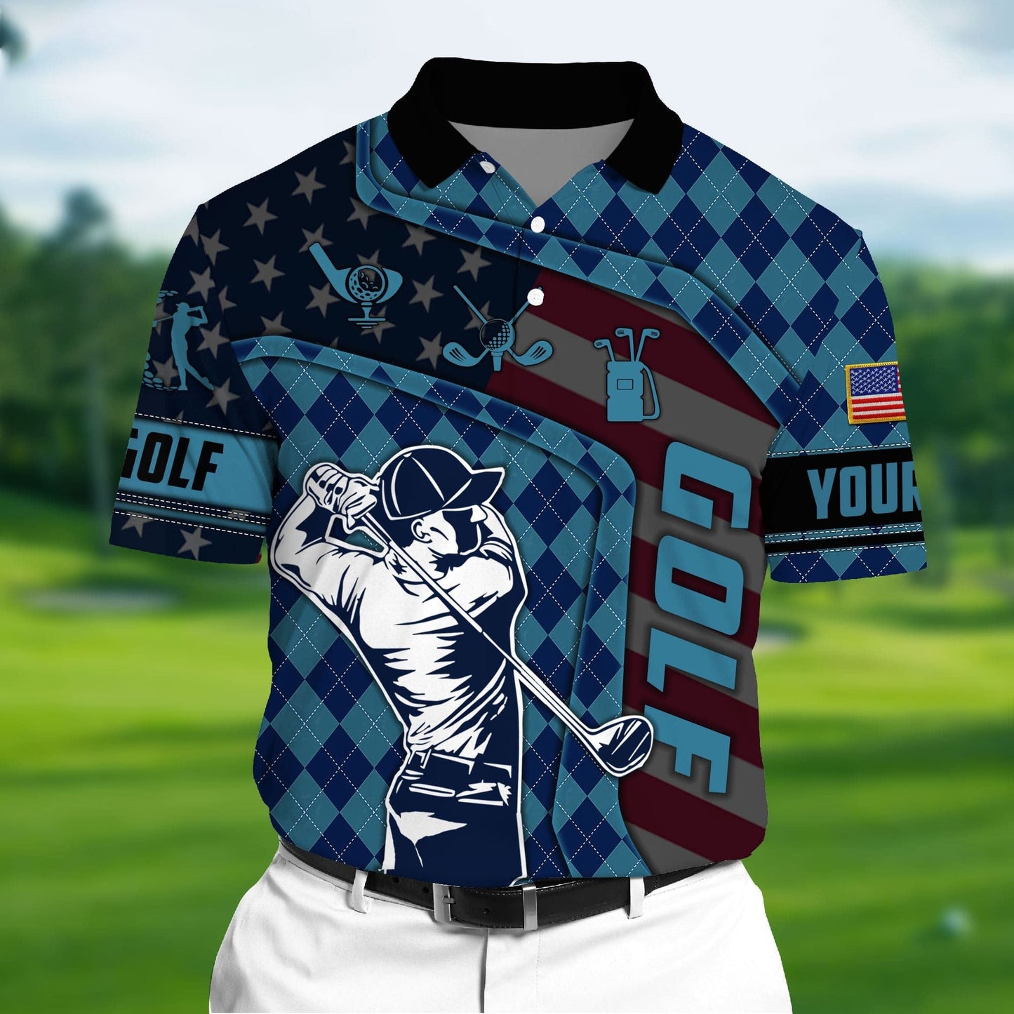 Masnines Blue Pride Unique Love Golf 3D Polo Argyle Pattern Multicolor Custom Name Polo GA0054