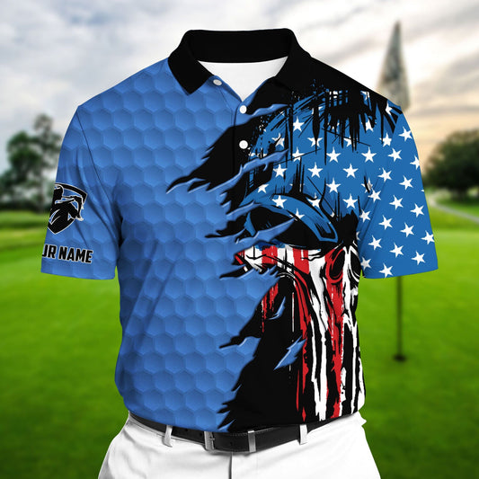 Masnines Blue Pride The Coolest American Skull, Golf Polo Shirts Multicolor Custom Name Polo GA0025