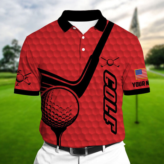 Masnines Red Pride Premium Coolest Golf Club And Ball, Golf Polo Shirts Multicolor Custom Name Polo GA0081