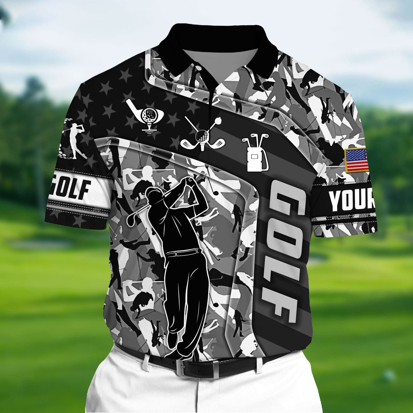 Masnines Silver Pride Unique Love Golf 3D Polo Golf Pattern Multicolor Custom Name Polo GA0055