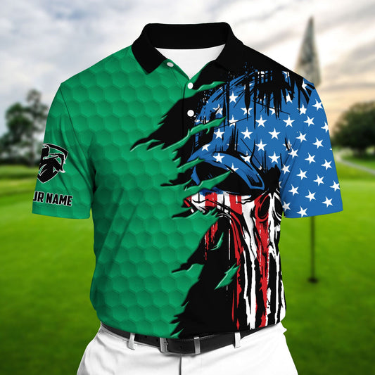 Masnines Green Pride The Coolest American Skull, Golf Polo Shirts Multicolor Custom Name Polo GA0100