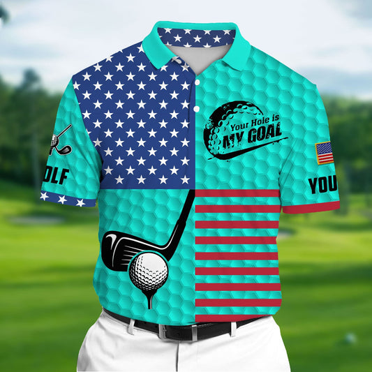 Masnines Light Blue Pride Premium Your Hole Is My Goal, Golf 3D Polo Shirts Multicolor Custom Name Polo GA0064