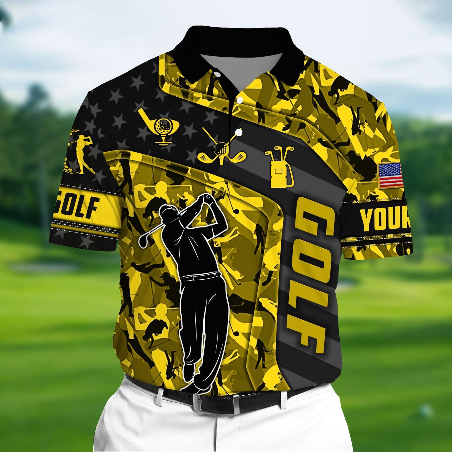 Masnines Yellow Pride Unique Love Golf 3D Polo Golf Pattern Multicolor Custom Name Polo GA0061