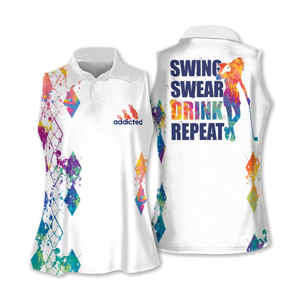 Swing Swear Drink Repeat Sleeveless Golf Shirts For Women, Womens Funny Golf Shirts H0081